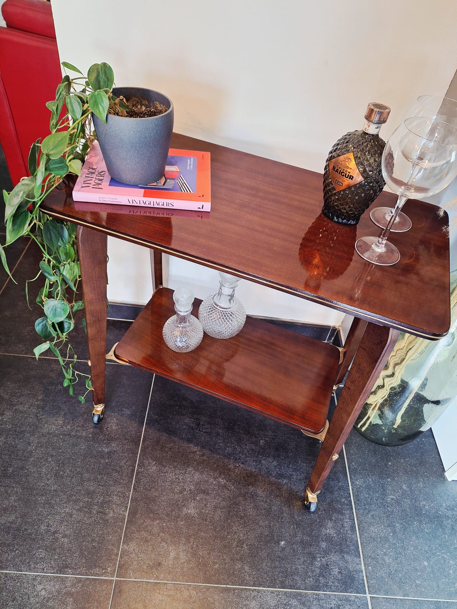 Vintage tafeltje op wieltjes - Afbeelding 2